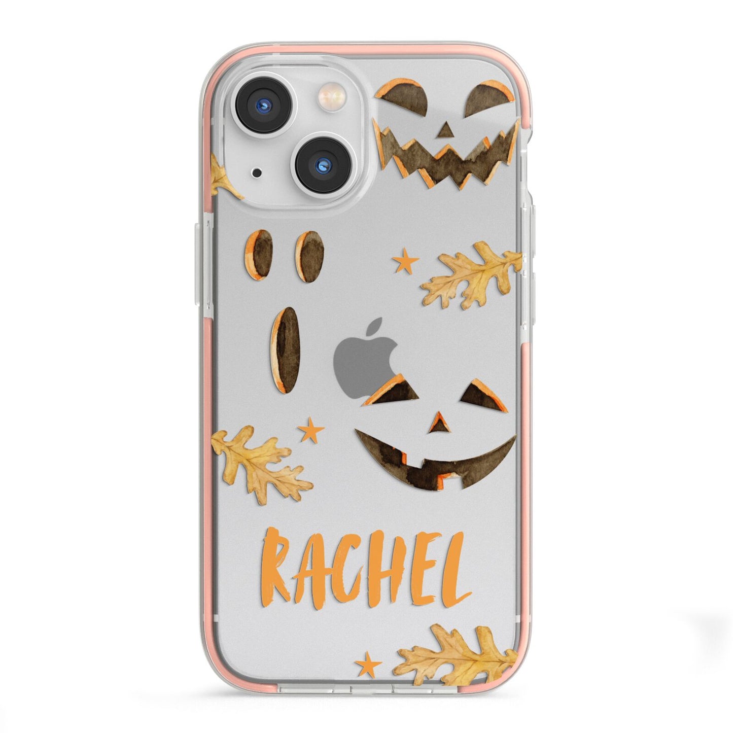 Custom Halloween Pumpkin Face iPhone 13 Mini TPU Impact Case with Pink Edges