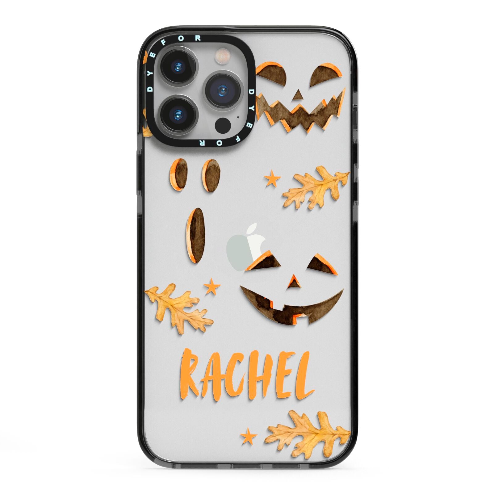 Custom Halloween Pumpkin Face iPhone 13 Pro Max Black Impact Case on Silver phone