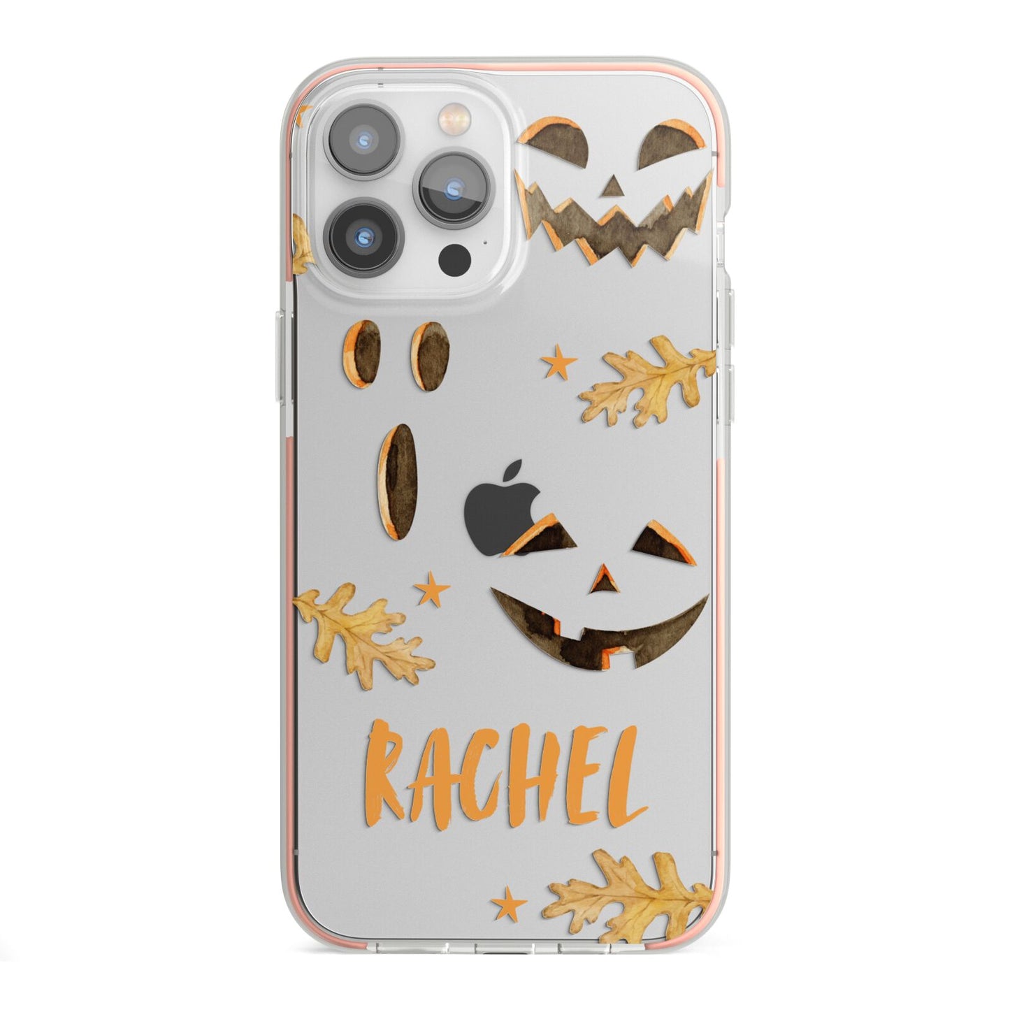 Custom Halloween Pumpkin Face iPhone 13 Pro Max TPU Impact Case with Pink Edges