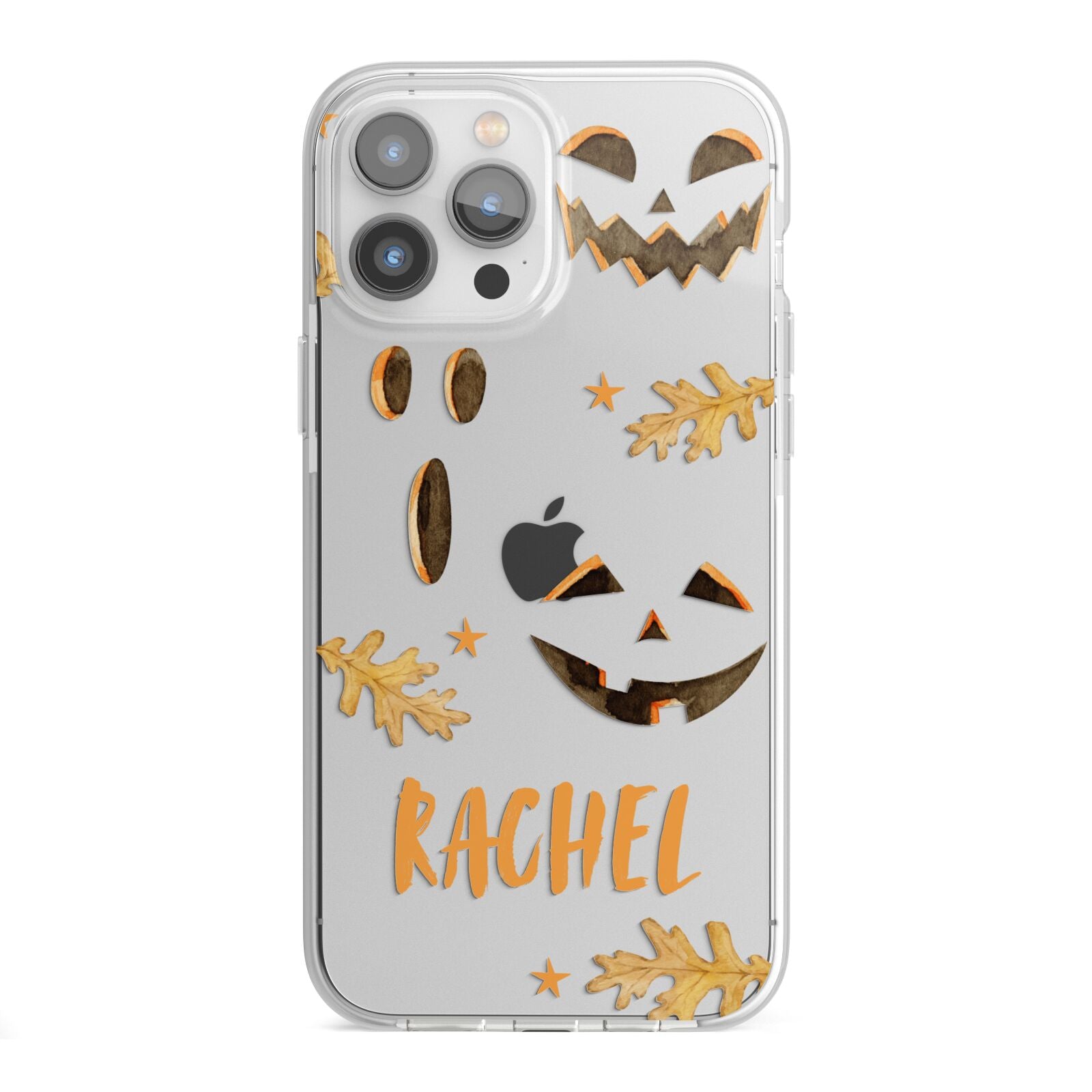 Custom Halloween Pumpkin Face iPhone 13 Pro Max TPU Impact Case with White Edges