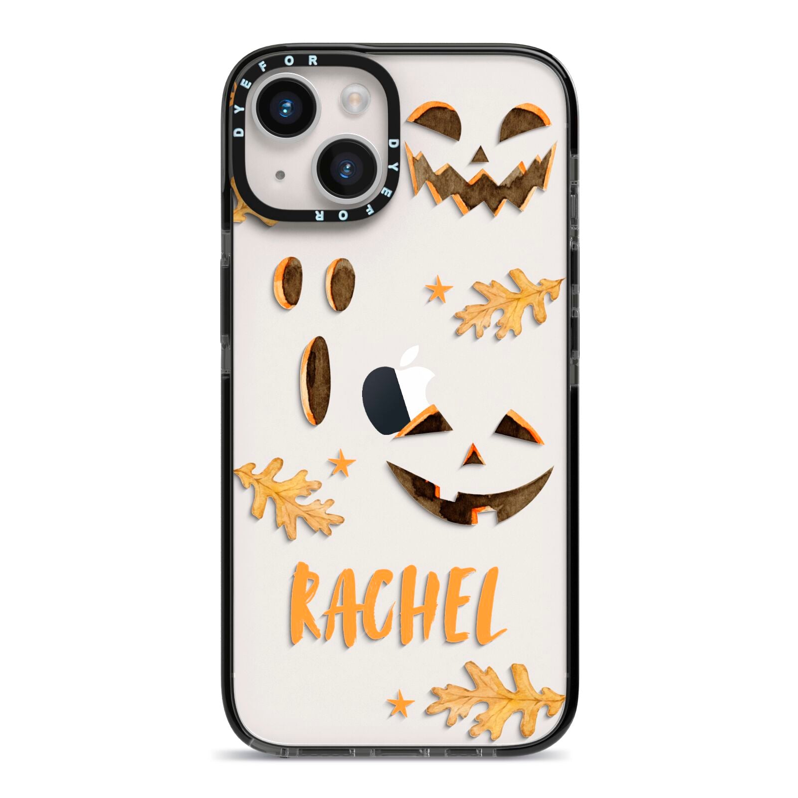 Custom Halloween Pumpkin Face iPhone 14 Black Impact Case on Silver phone