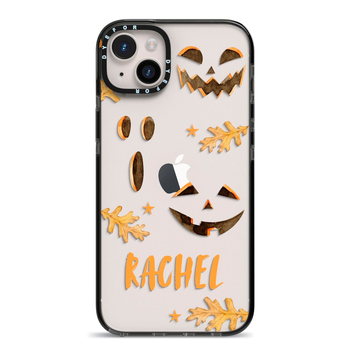 Custom Halloween Pumpkin Face iPhone 14 Plus Black Impact Case on Silver phone