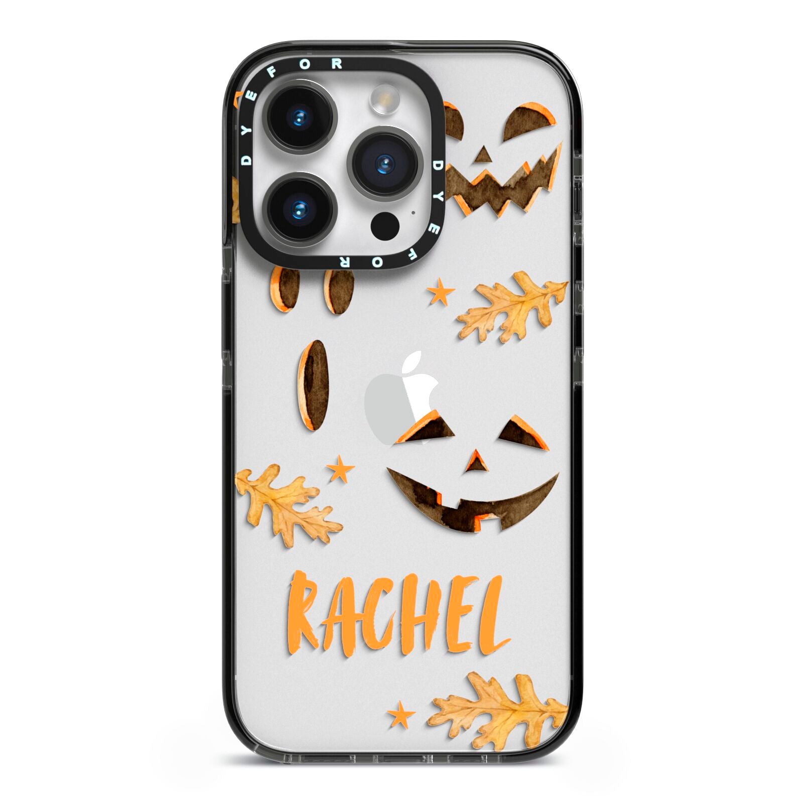 Custom Halloween Pumpkin Face iPhone 14 Pro Black Impact Case on Silver phone