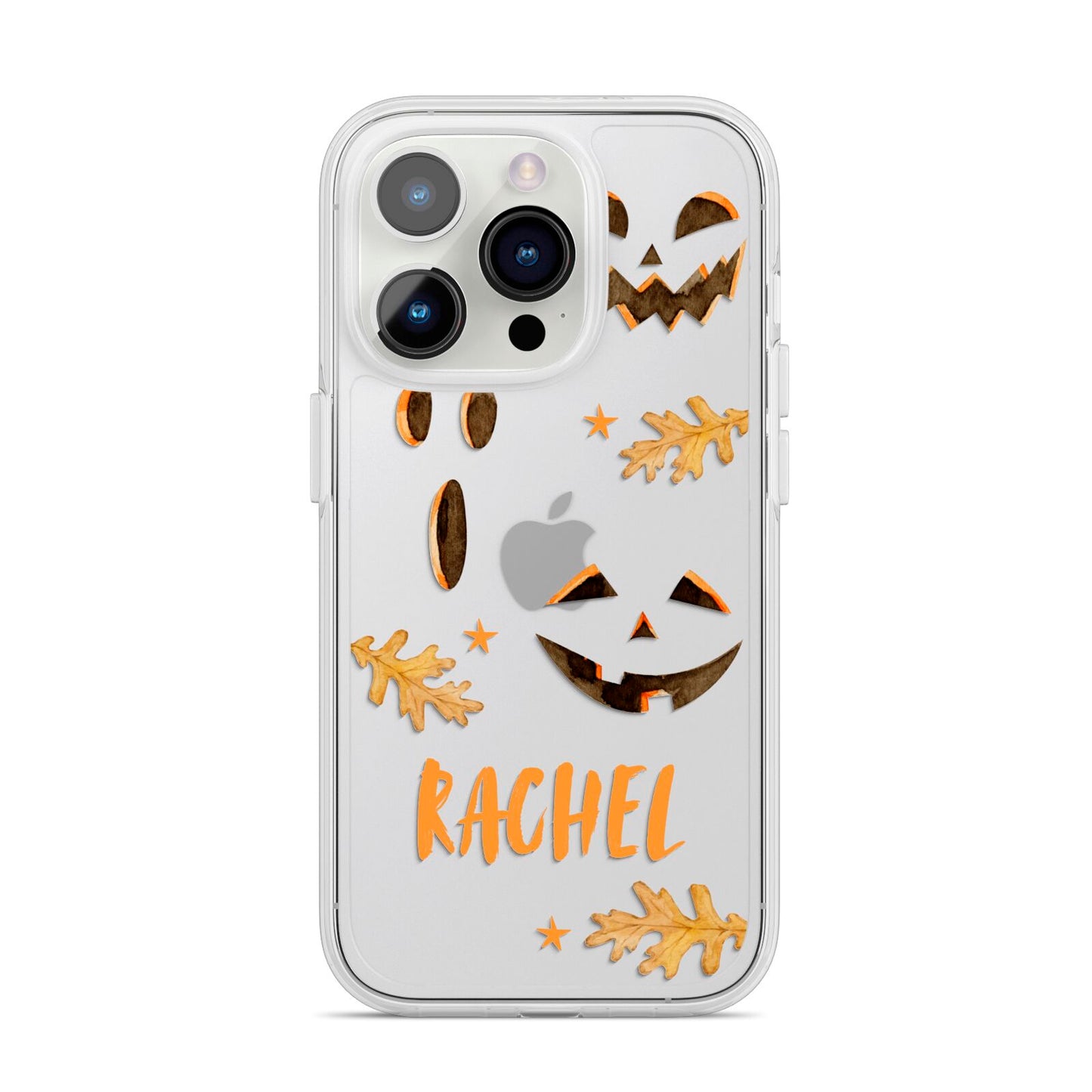 Custom Halloween Pumpkin Face iPhone 14 Pro Clear Tough Case Silver