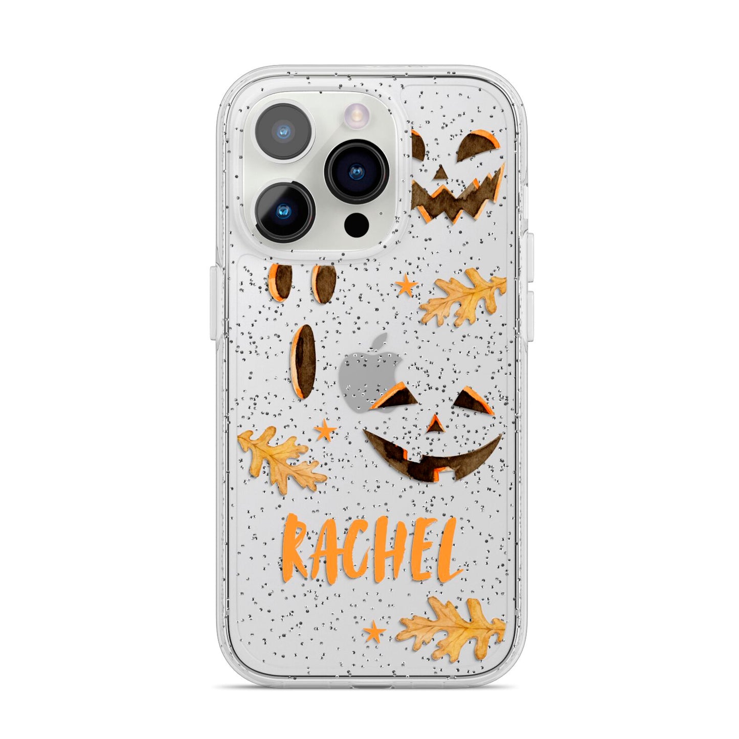 Custom Halloween Pumpkin Face iPhone 14 Pro Glitter Tough Case Silver