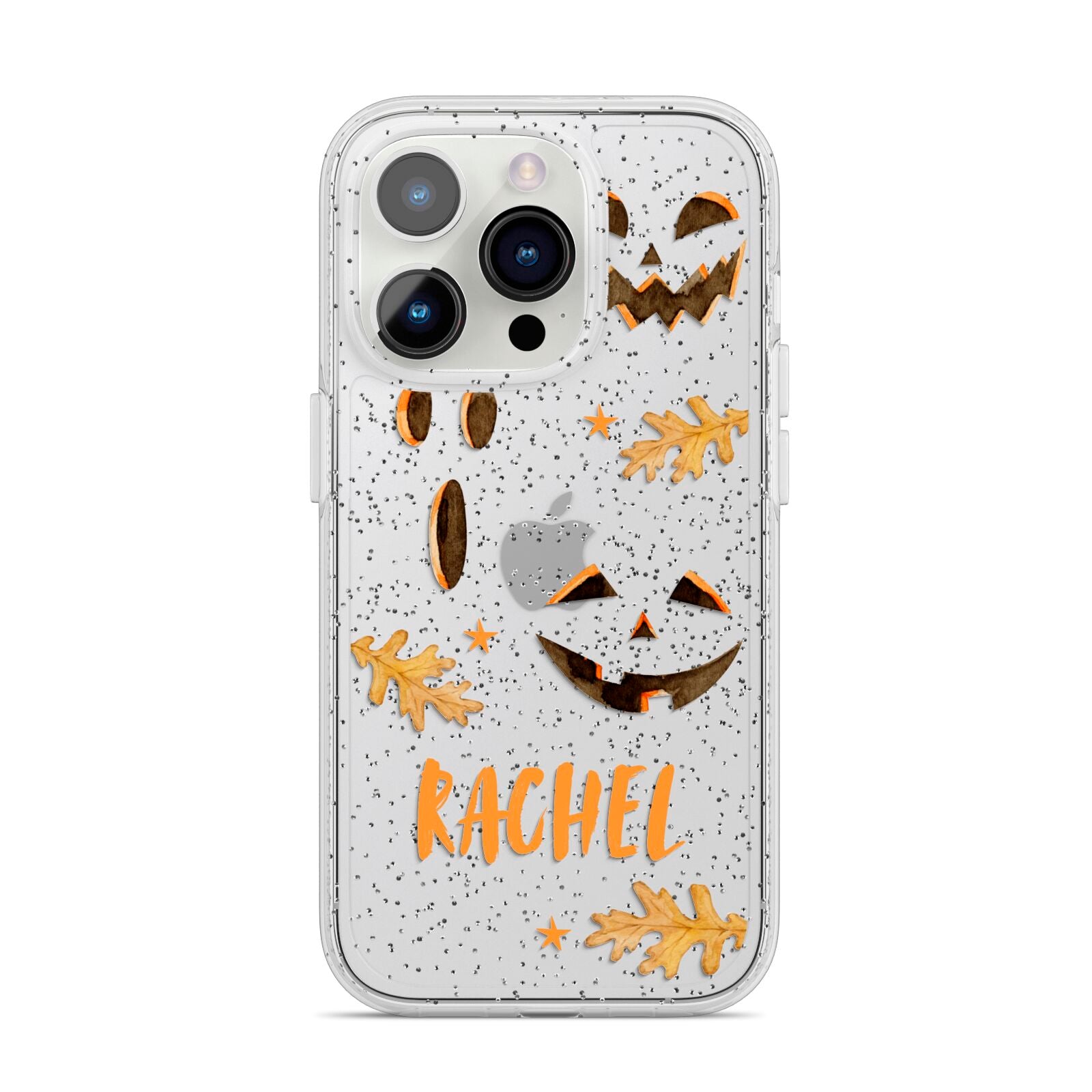 Custom Halloween Pumpkin Face iPhone 14 Pro Glitter Tough Case Silver