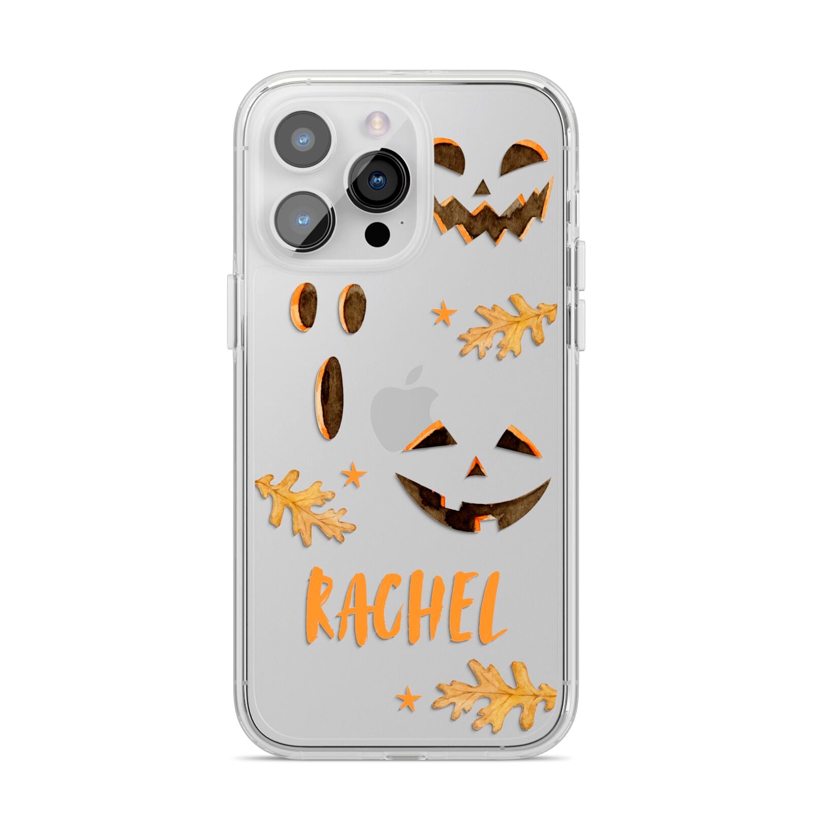 Custom Halloween Pumpkin Face iPhone 14 Pro Max Clear Tough Case Silver