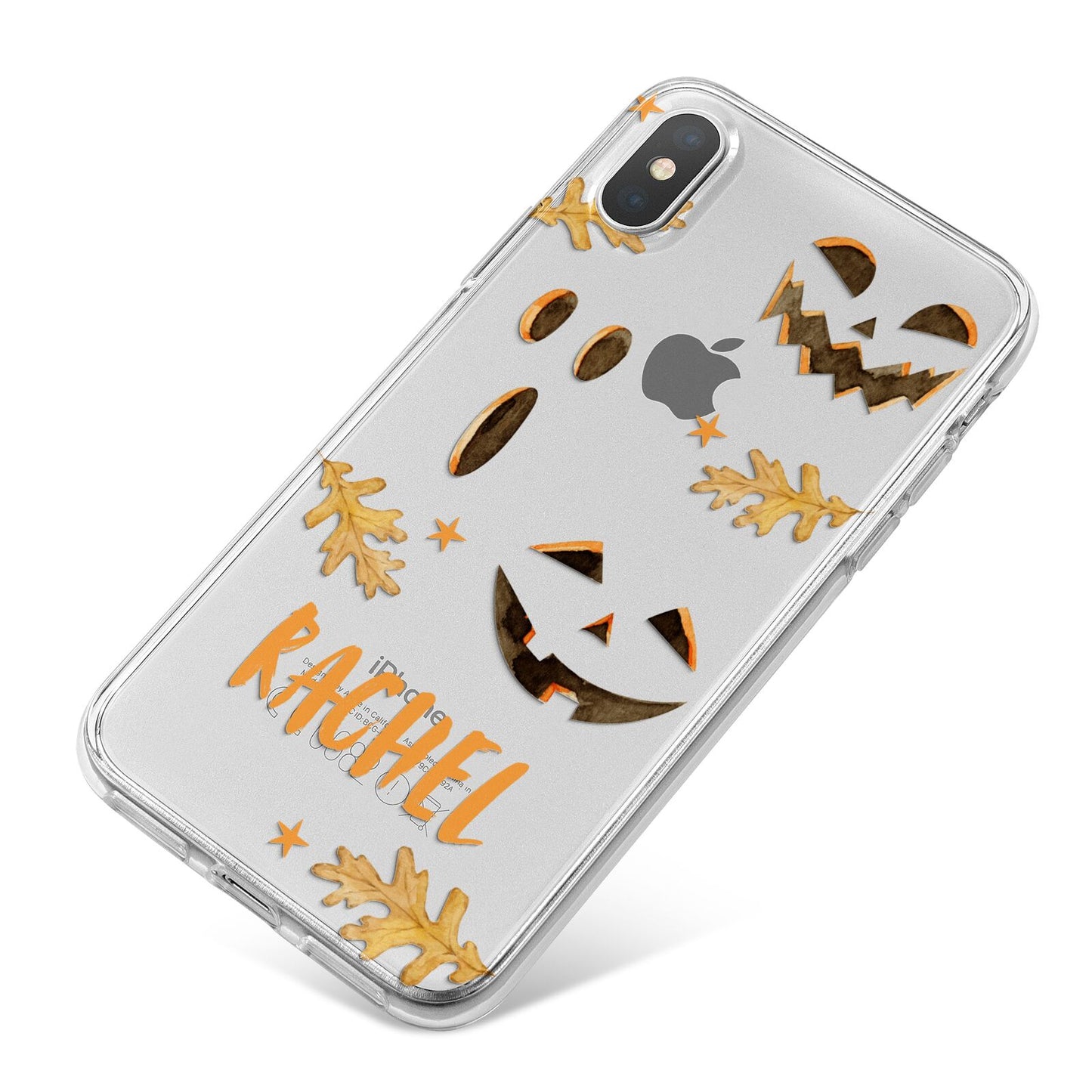 Custom Halloween Pumpkin Face iPhone X Bumper Case on Silver iPhone