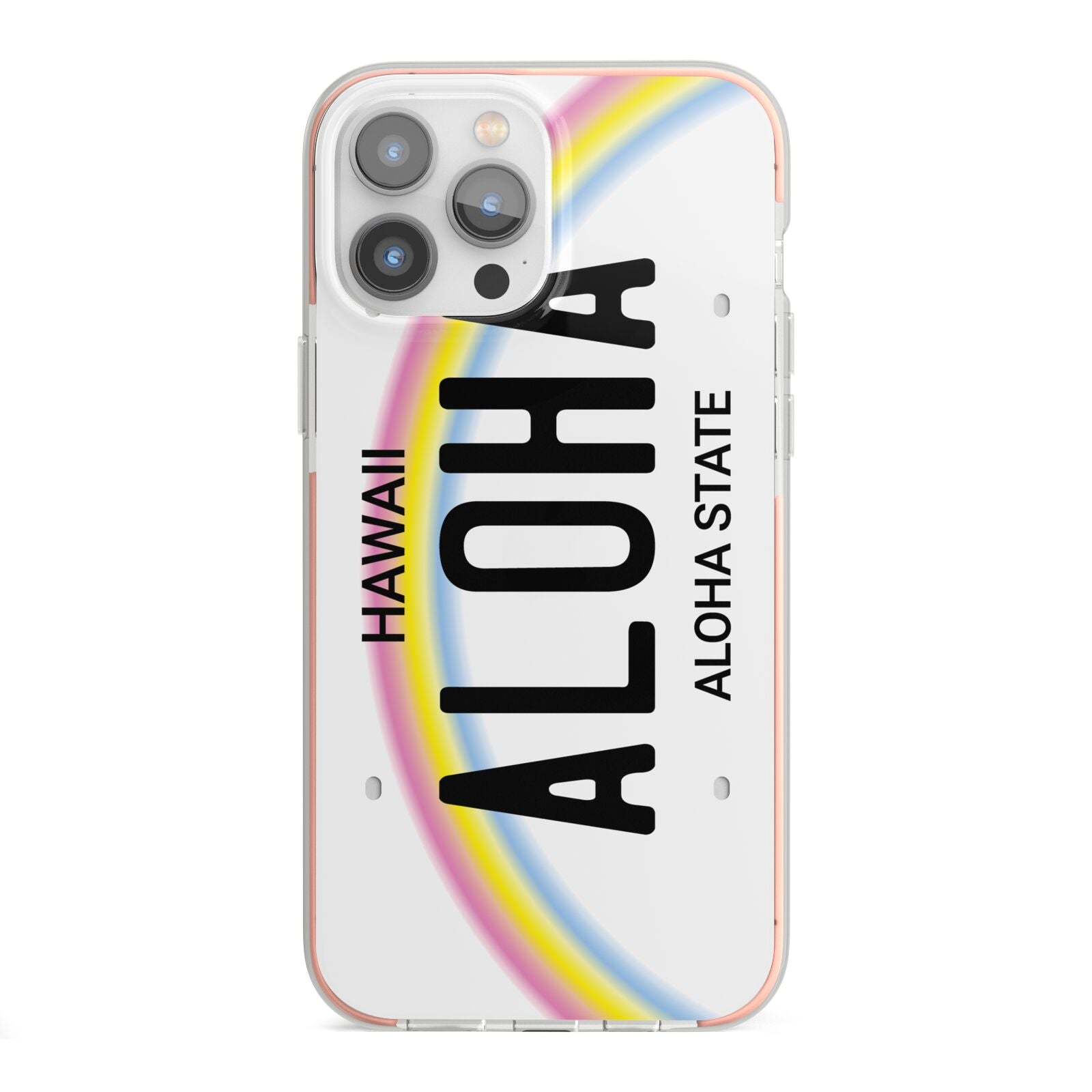 Custom Hawaii License Plate iPhone 13 Pro Max TPU Impact Case with Pink Edges