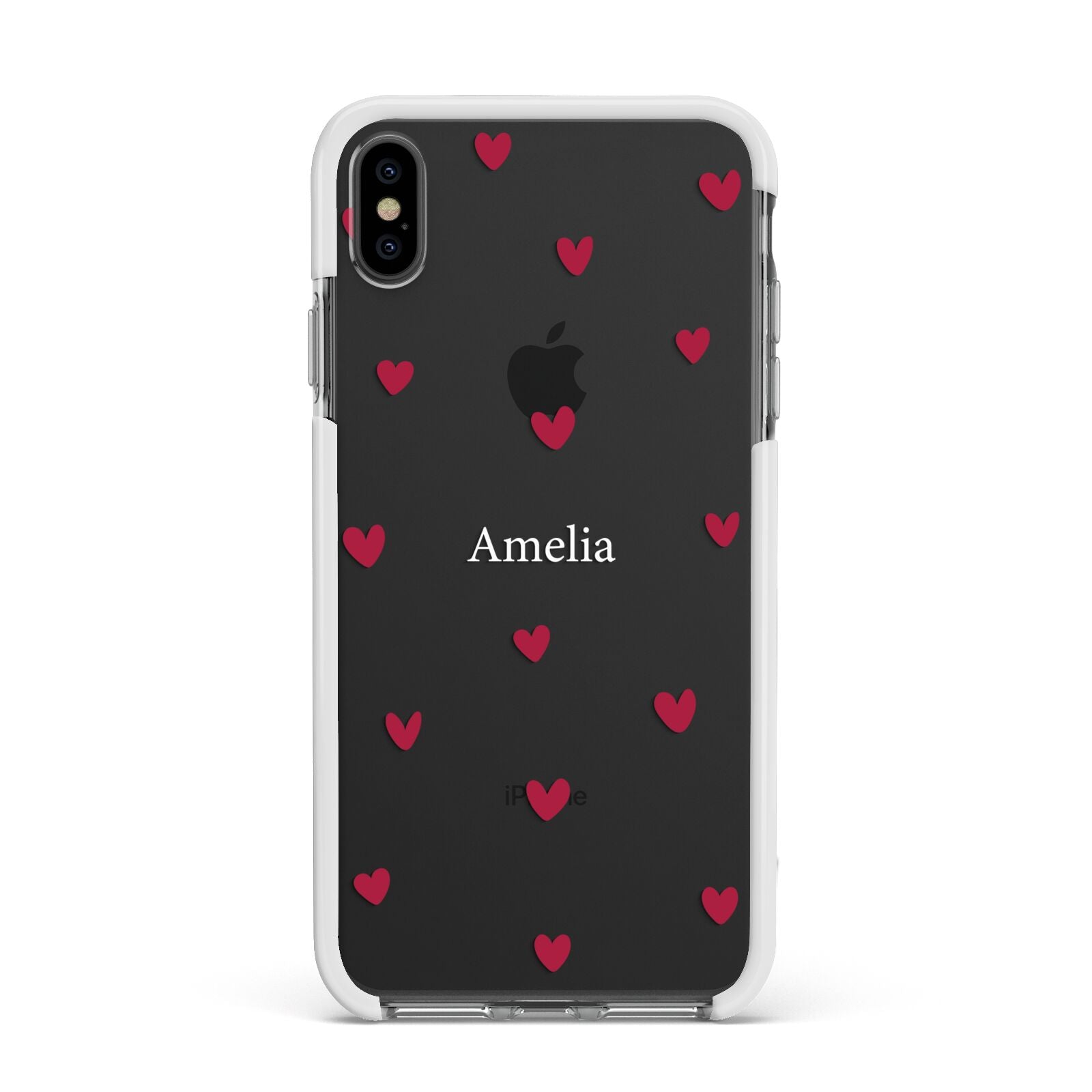 Custom Hearts Name Apple iPhone Xs Max Impact Case White Edge on Black Phone