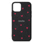 Custom Hearts Name Black Pebble Leather iPhone 11 Pro Case