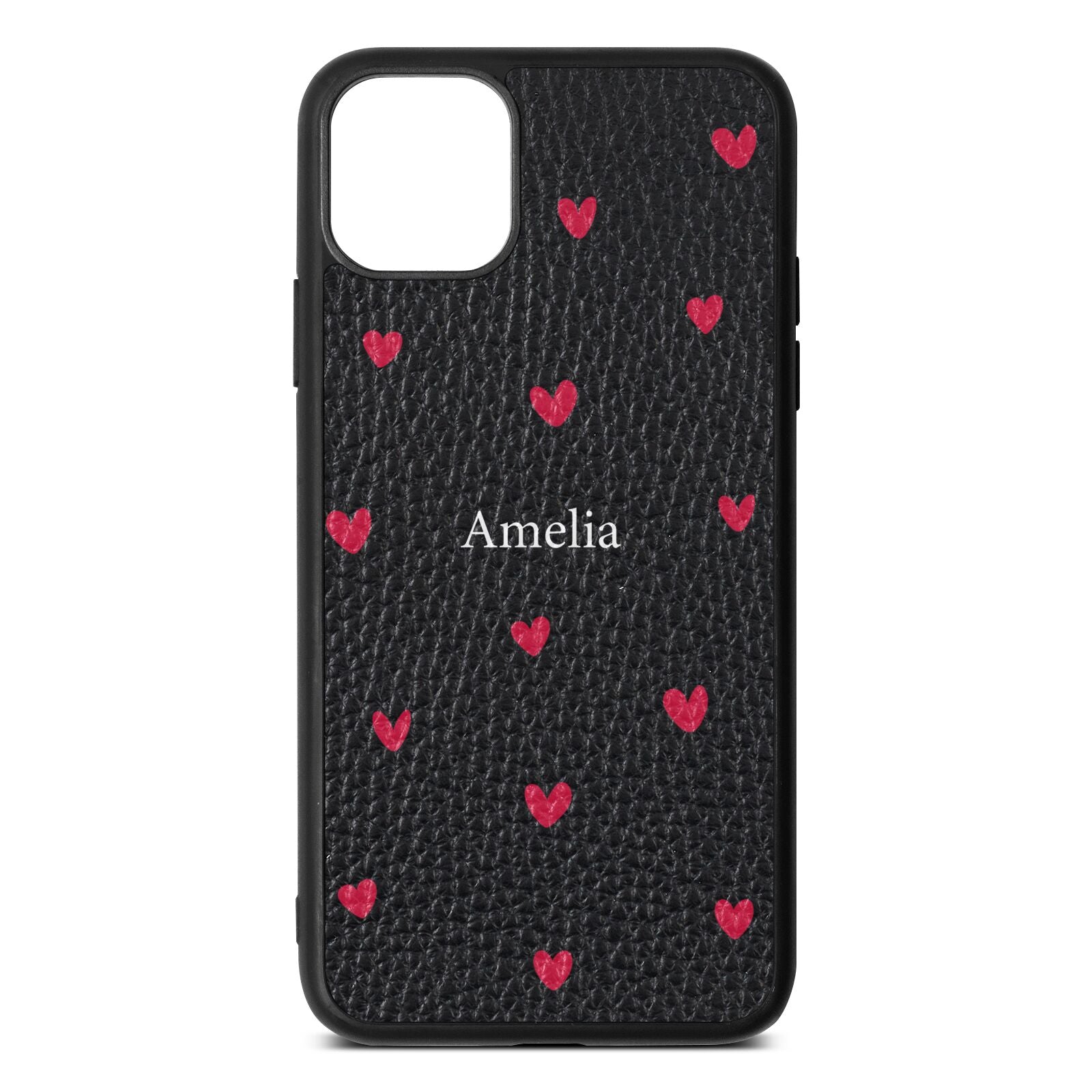 Custom Hearts Name Black Pebble Leather iPhone 11 Pro Max Case