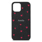 Custom Hearts Name Black Pebble Leather iPhone 12 Pro Max Case