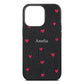 Custom Hearts Name Black Pebble Leather iPhone 13 Pro Case