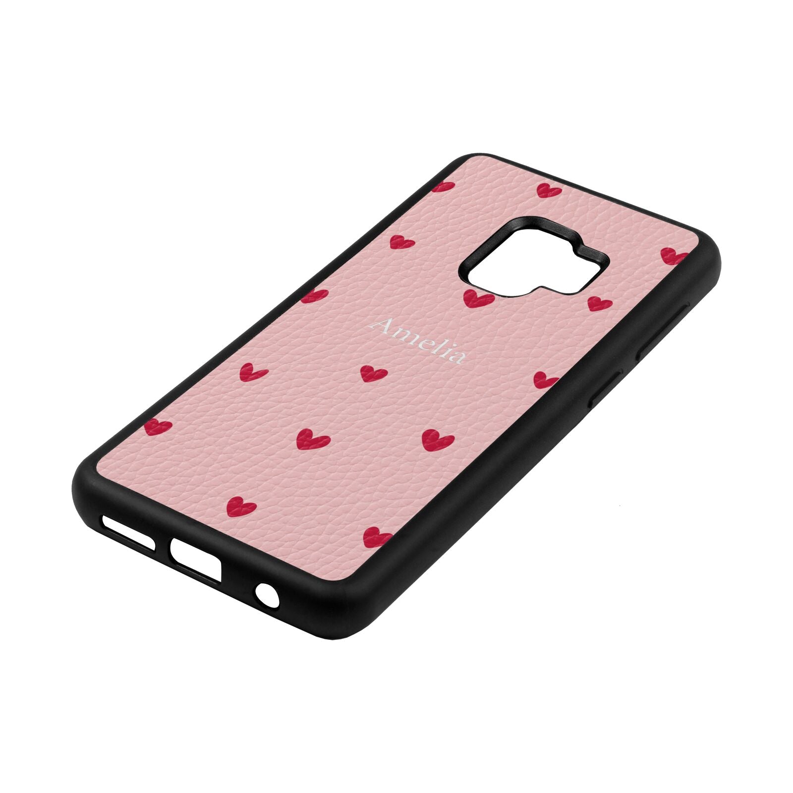 Custom Hearts Name Pink Pebble Leather Samsung S9 Case Side Angle