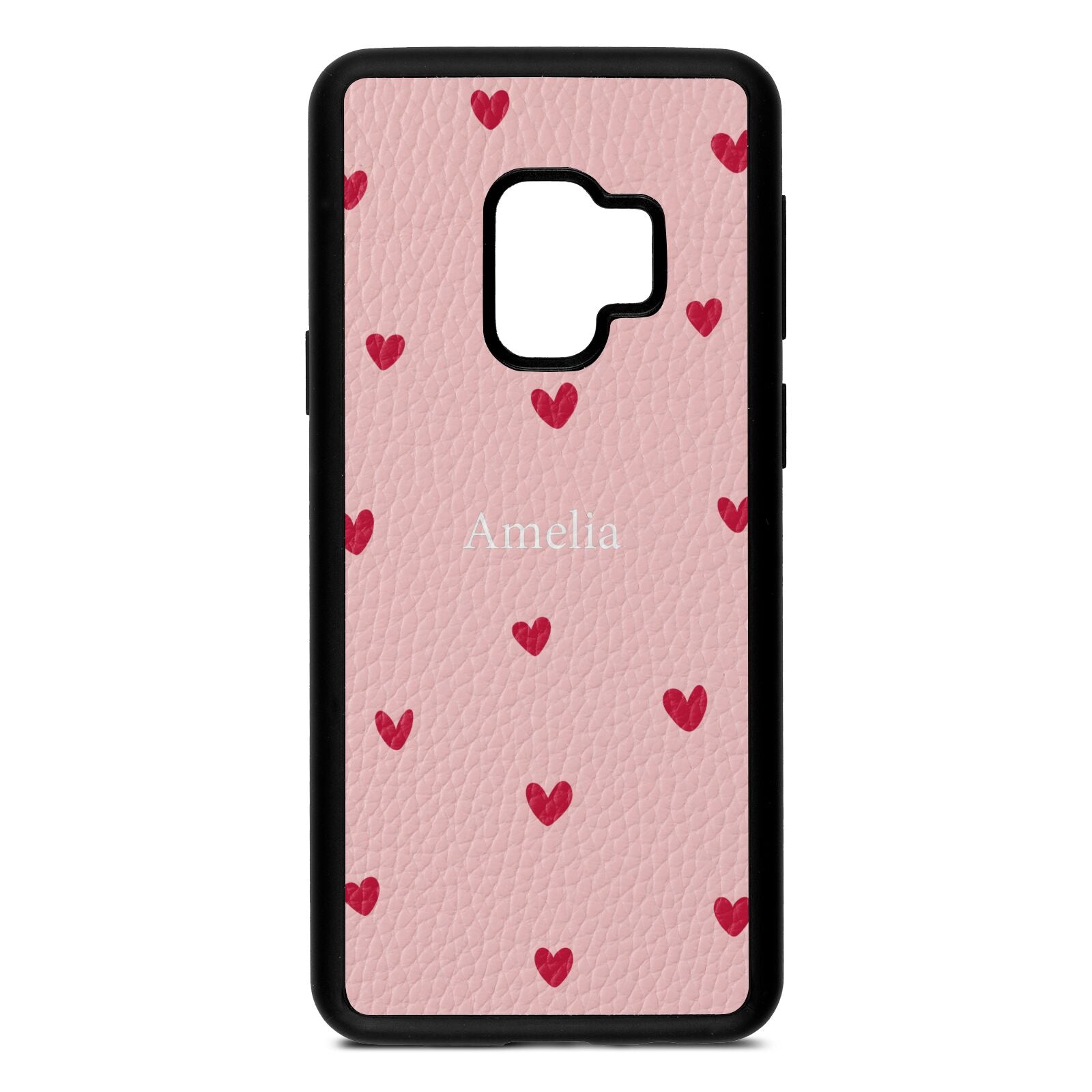 Custom Hearts Name Pink Pebble Leather Samsung S9 Case