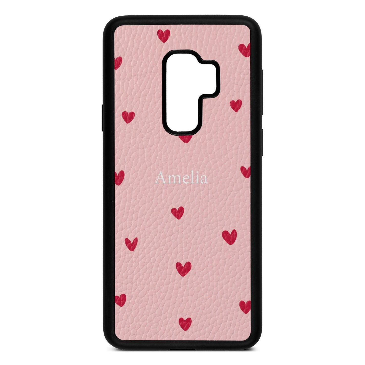 Custom Hearts Name Pink Pebble Leather Samsung S9 Plus Case