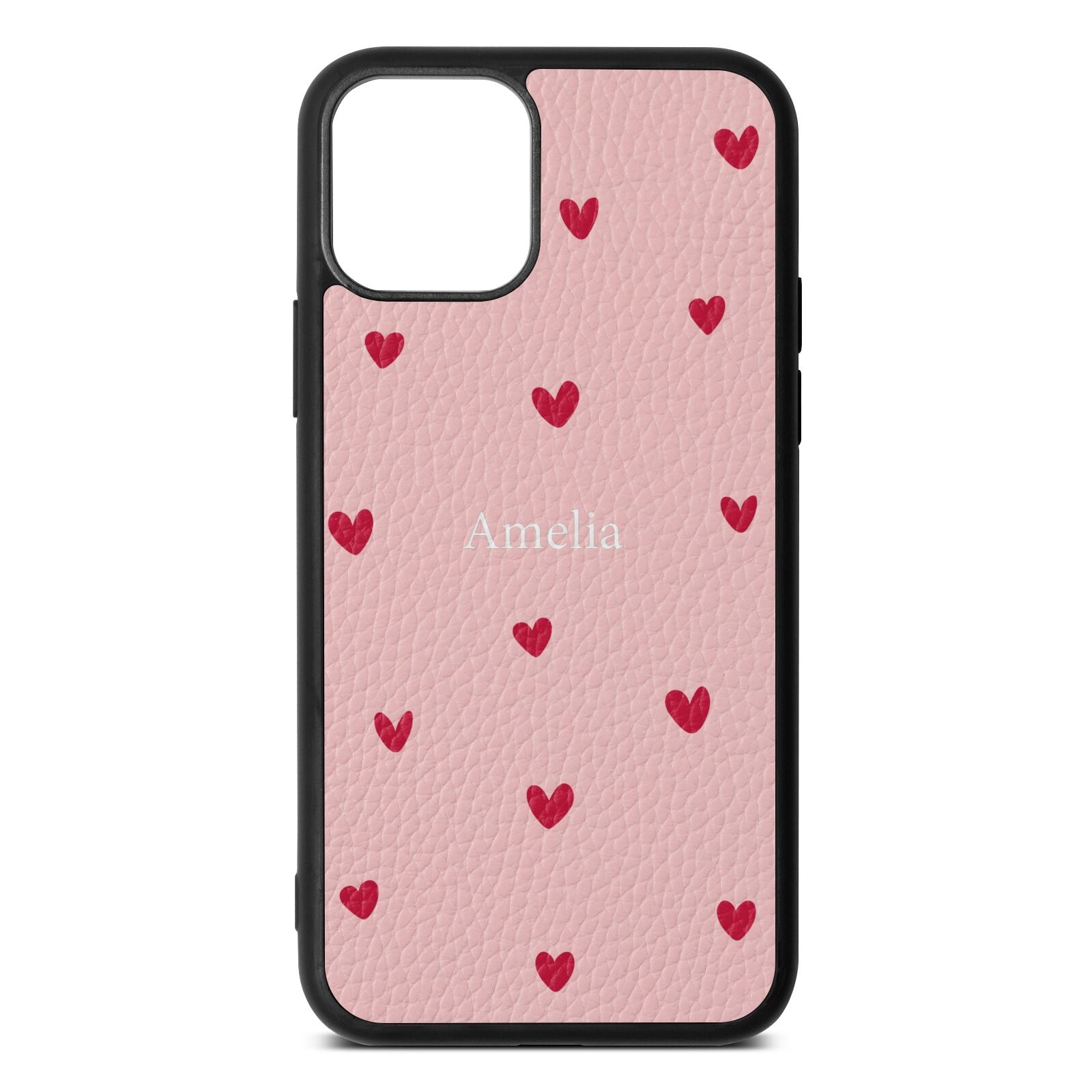 Custom Hearts Name Pink Pebble Leather iPhone 11 Pro Case