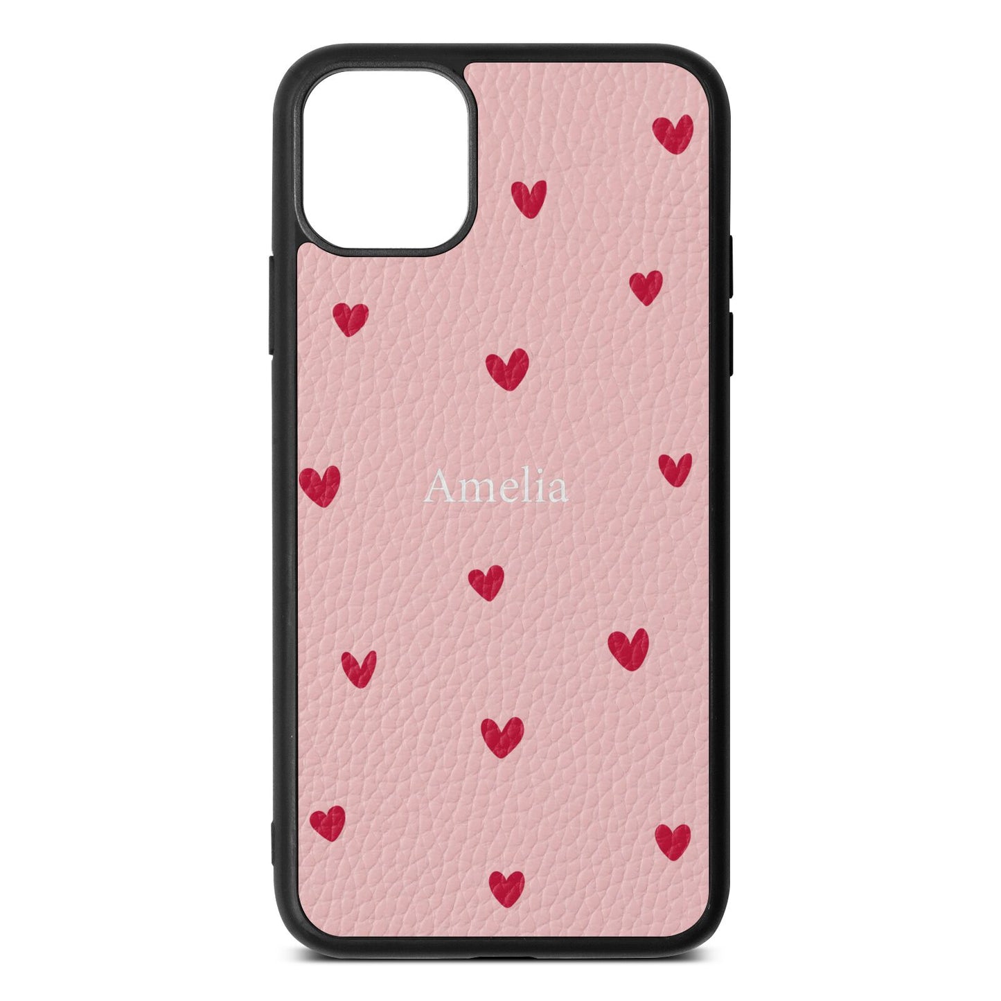 Custom Hearts Name Pink Pebble Leather iPhone 11 Pro Max Case