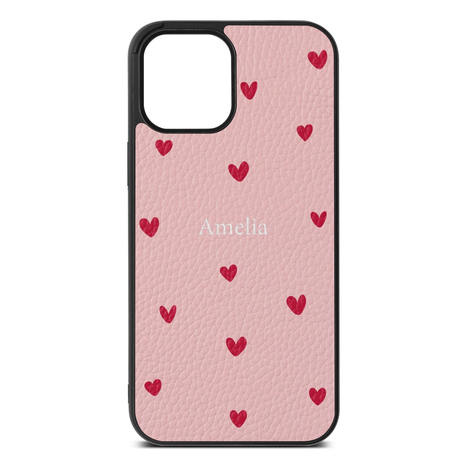 Custom Hearts Name Pink Pebble Leather iPhone 12 Pro Max Case
