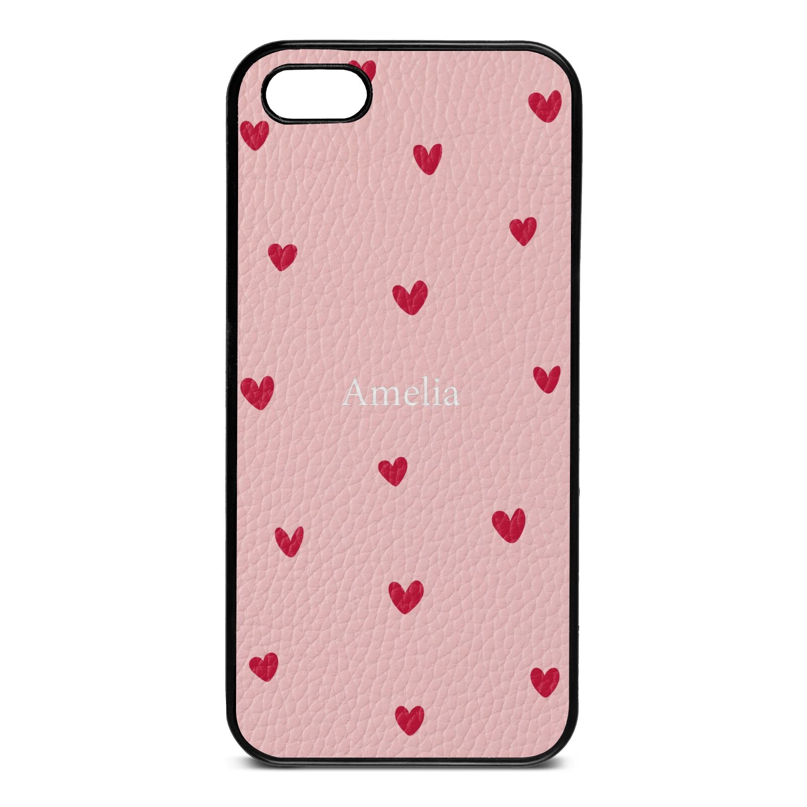 Custom Hearts Name Pink Pebble Leather iPhone 5 Case