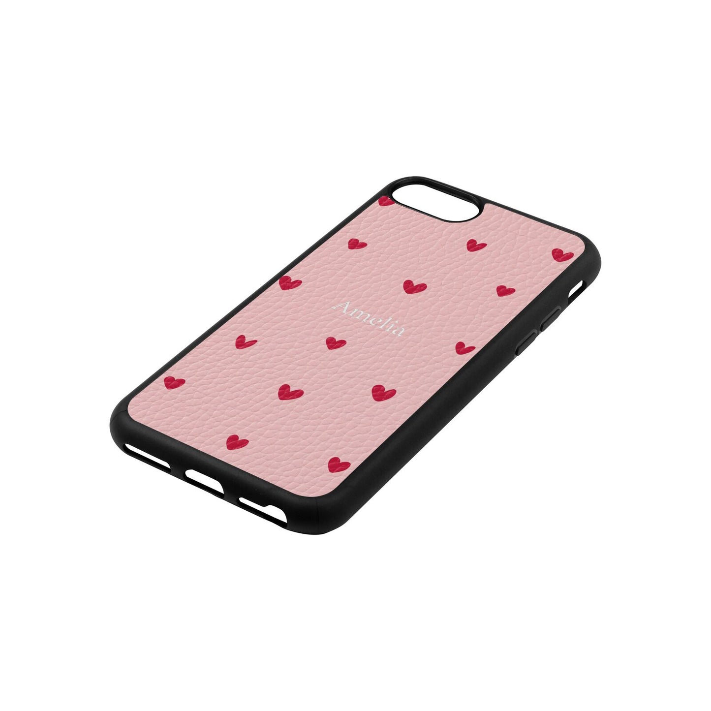 Custom Hearts Name Pink Pebble Leather iPhone 8 Case Side Angle