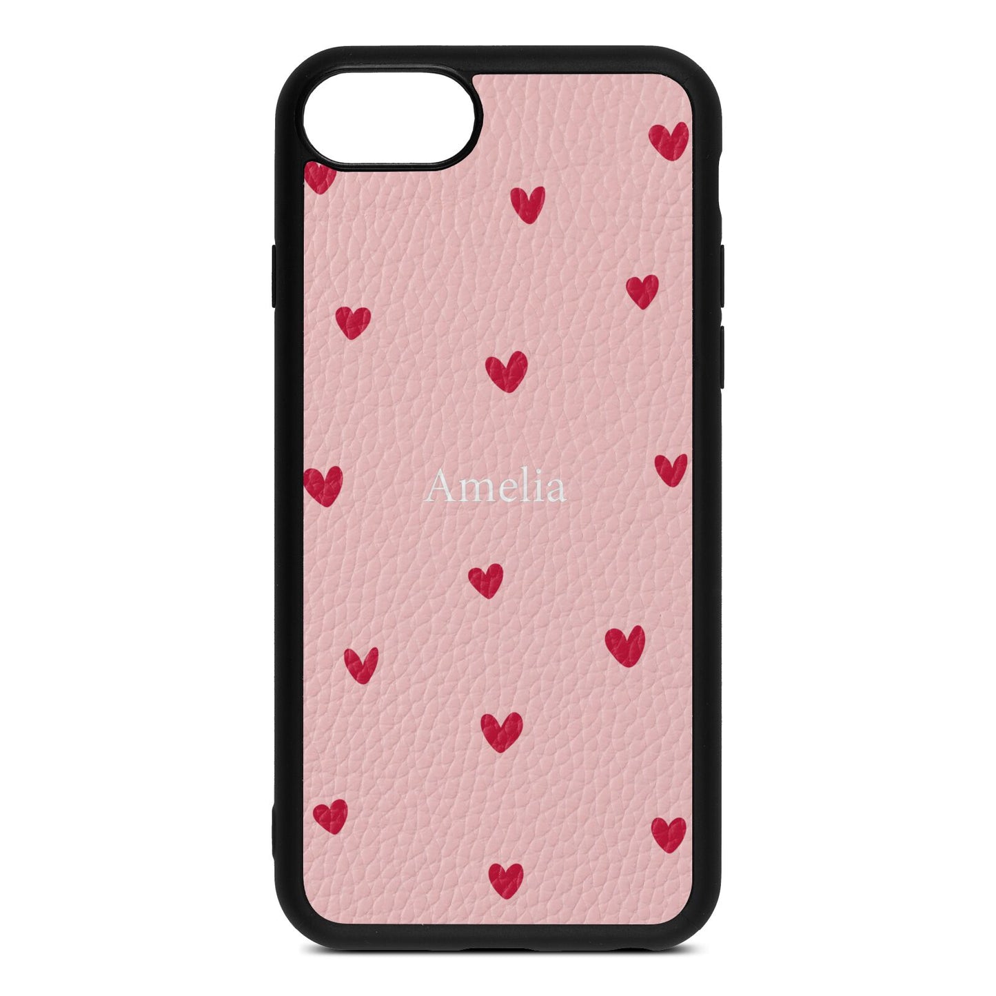 Custom Hearts Name Pink Pebble Leather iPhone 8 Case