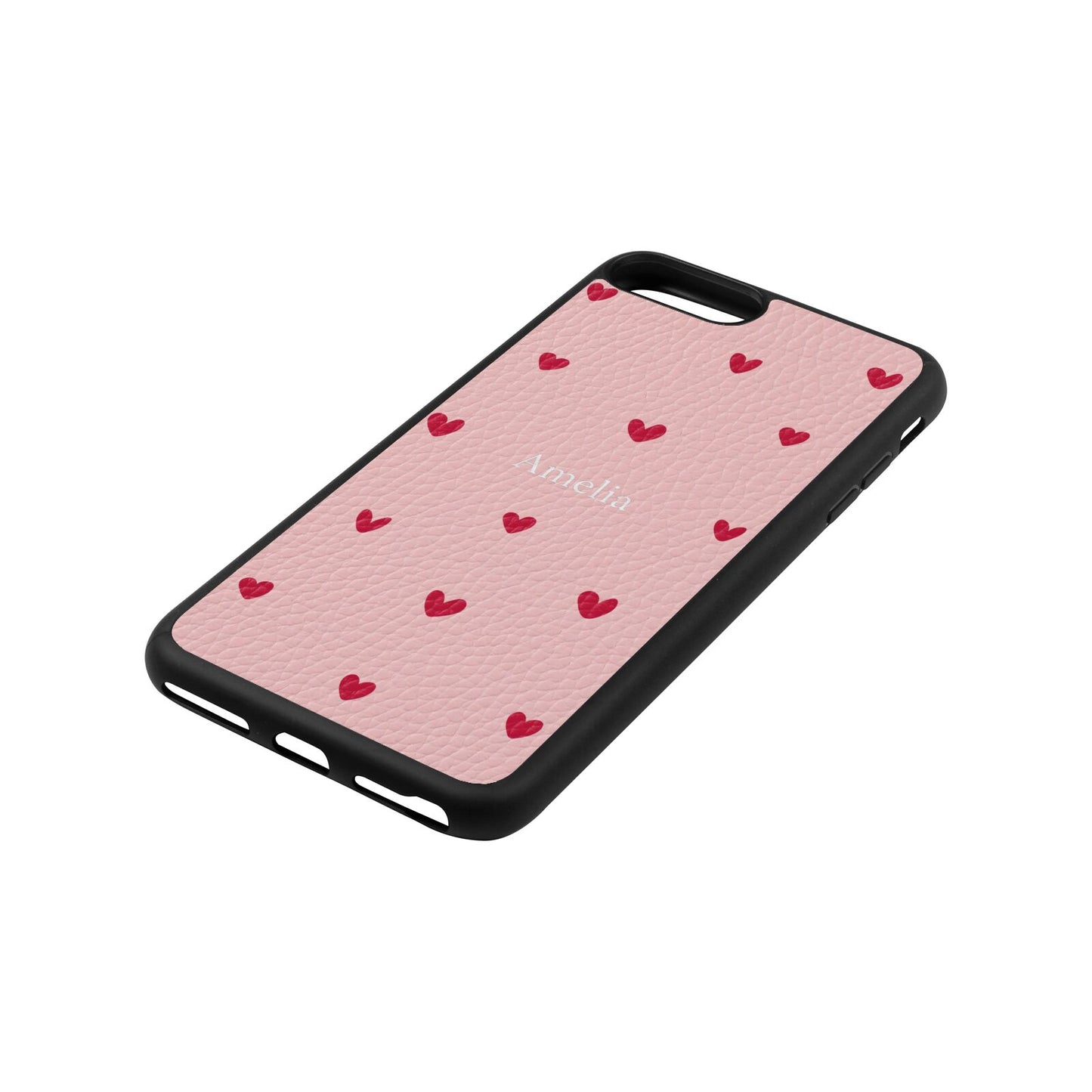 Custom Hearts Name Pink Pebble Leather iPhone 8 Plus Case Side Angle