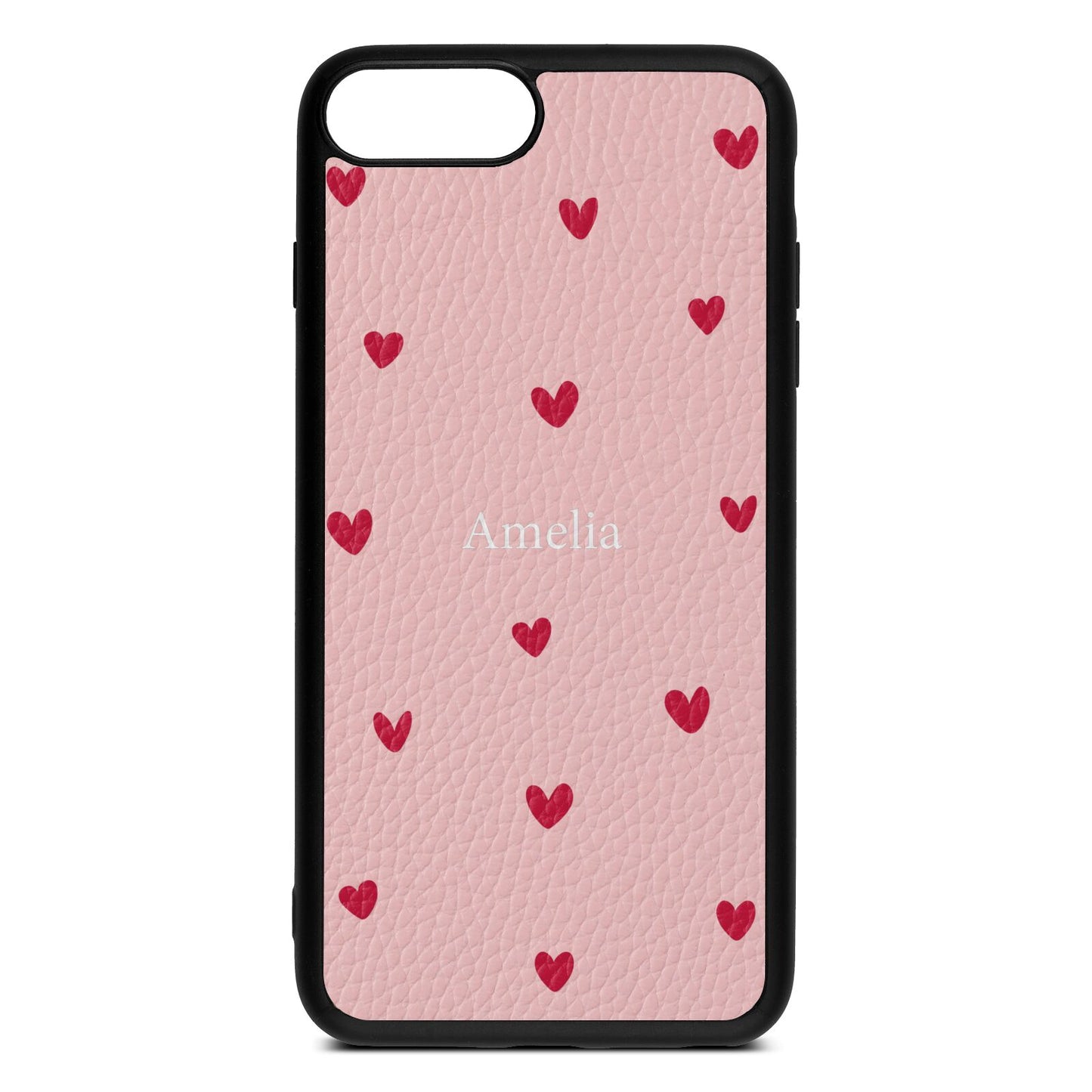 Custom Hearts Name Pink Pebble Leather iPhone 8 Plus Case