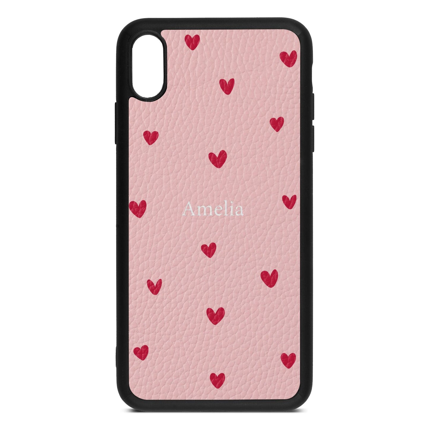 Custom Hearts Name Pink Pebble Leather iPhone Xs Max Case