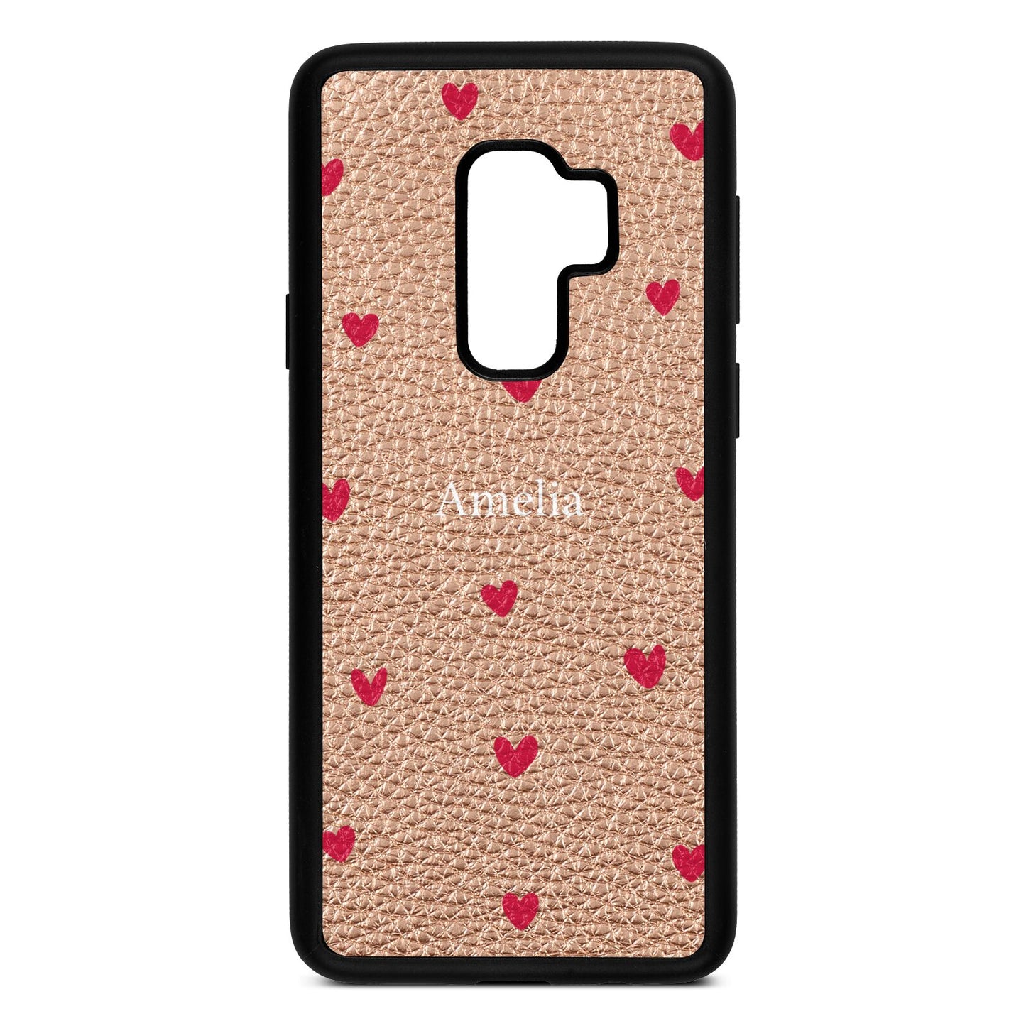Custom Hearts Name Rose Gold Pebble Leather Samsung S9 Plus Case