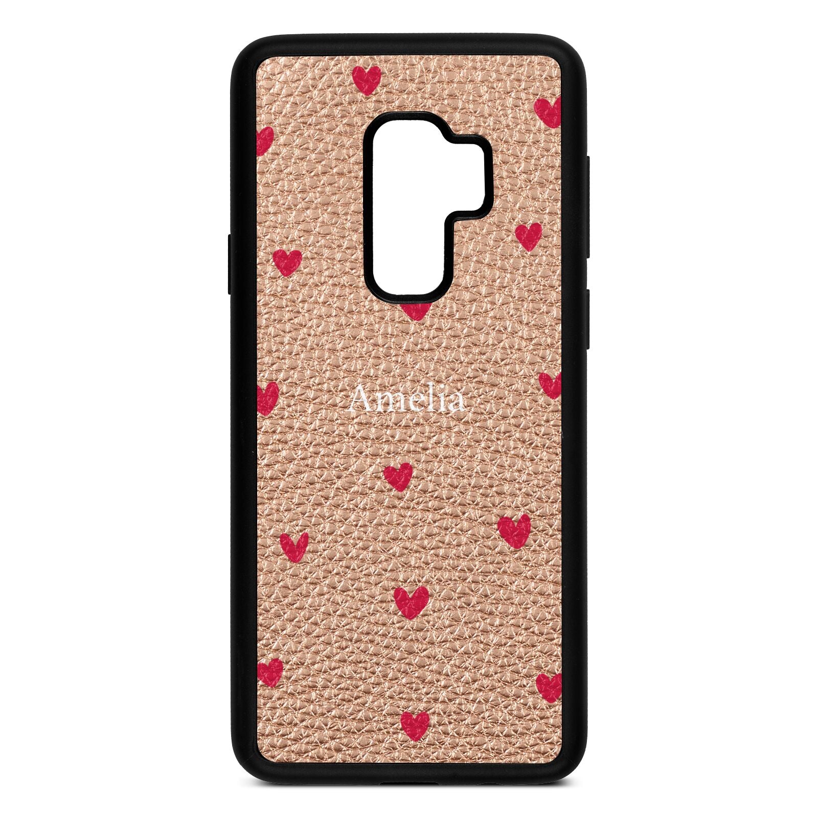 Custom Hearts Name Rose Gold Pebble Leather Samsung S9 Plus Case