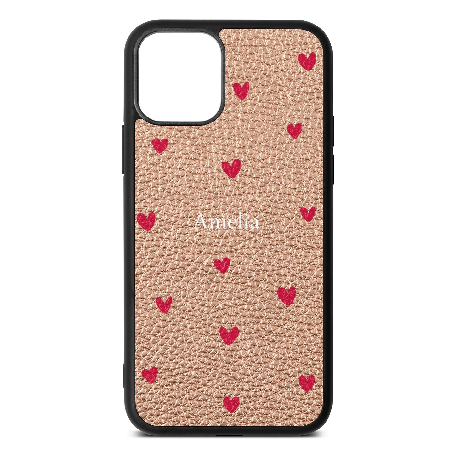 Custom Hearts Name Rose Gold Pebble Leather iPhone 11 Pro Case