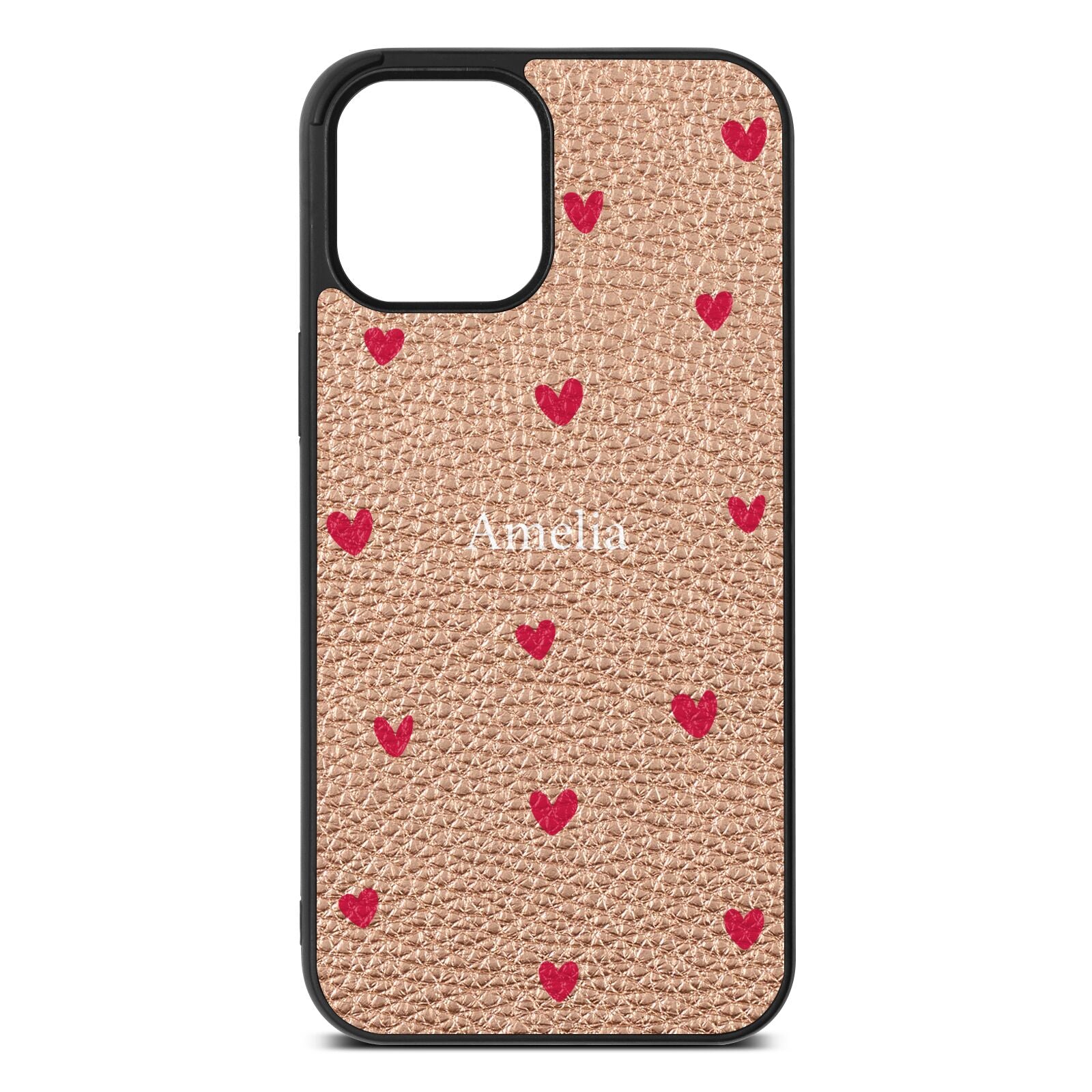 Custom Hearts Name Rose Gold Pebble Leather iPhone 12 Pro Max Case