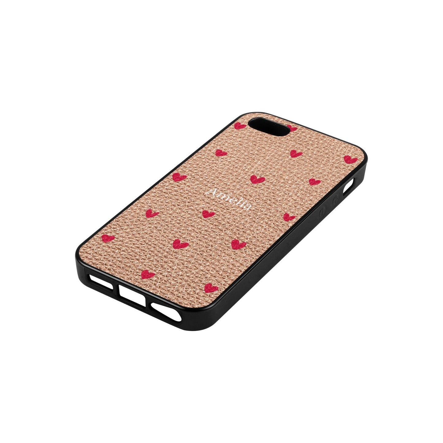 Custom Hearts Name Rose Gold Pebble Leather iPhone 5 Case Side Angle