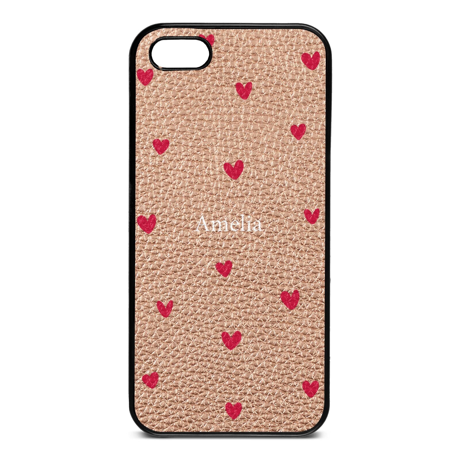 Custom Hearts Name Rose Gold Pebble Leather iPhone 5 Case