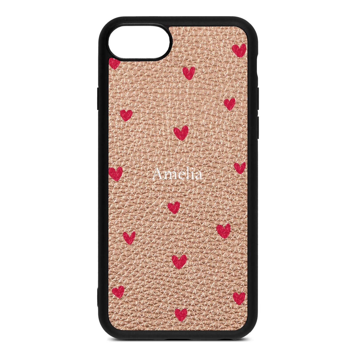 Custom Hearts Name Rose Gold Pebble Leather iPhone 8 Case