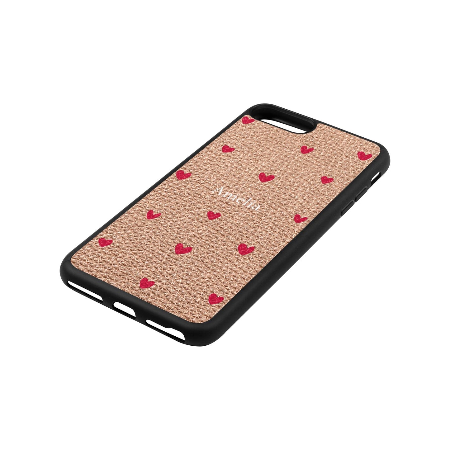 Custom Hearts Name Rose Gold Pebble Leather iPhone 8 Plus Case Side Angle