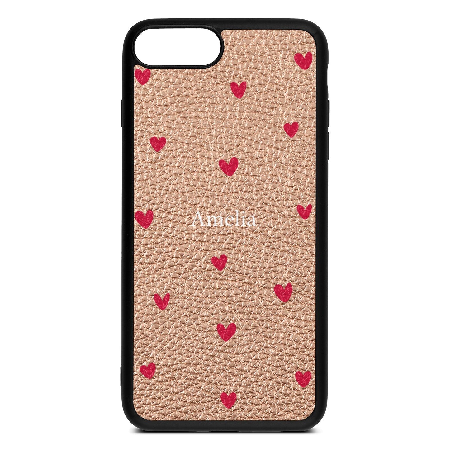Custom Hearts Name Rose Gold Pebble Leather iPhone 8 Plus Case