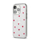 Custom Hearts Name iPhone 14 Pro Clear Tough Case Silver Angled Image
