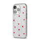 Custom Hearts Name iPhone 14 Pro Glitter Tough Case Silver Angled Image