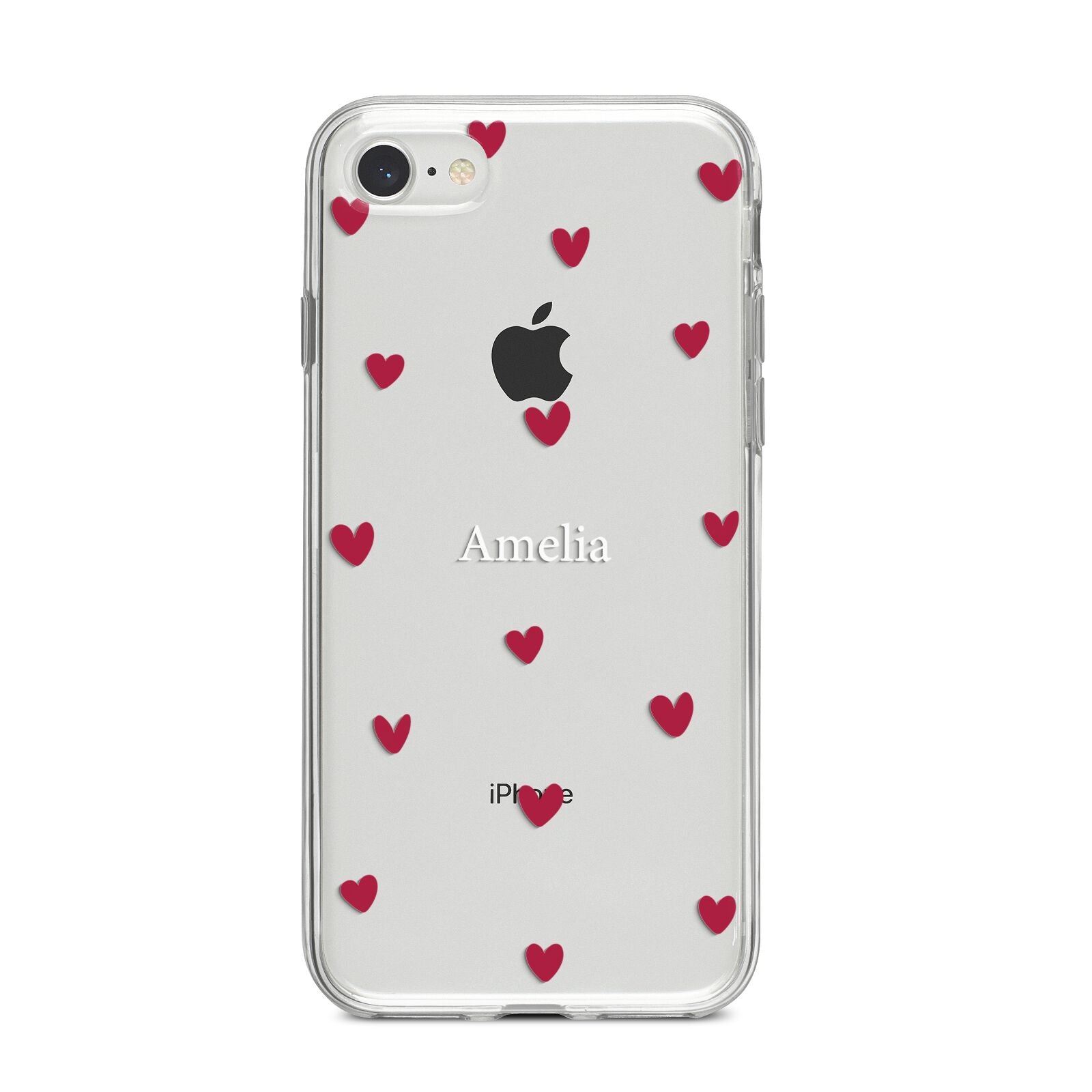 Custom Hearts Name iPhone 8 Bumper Case on Silver iPhone