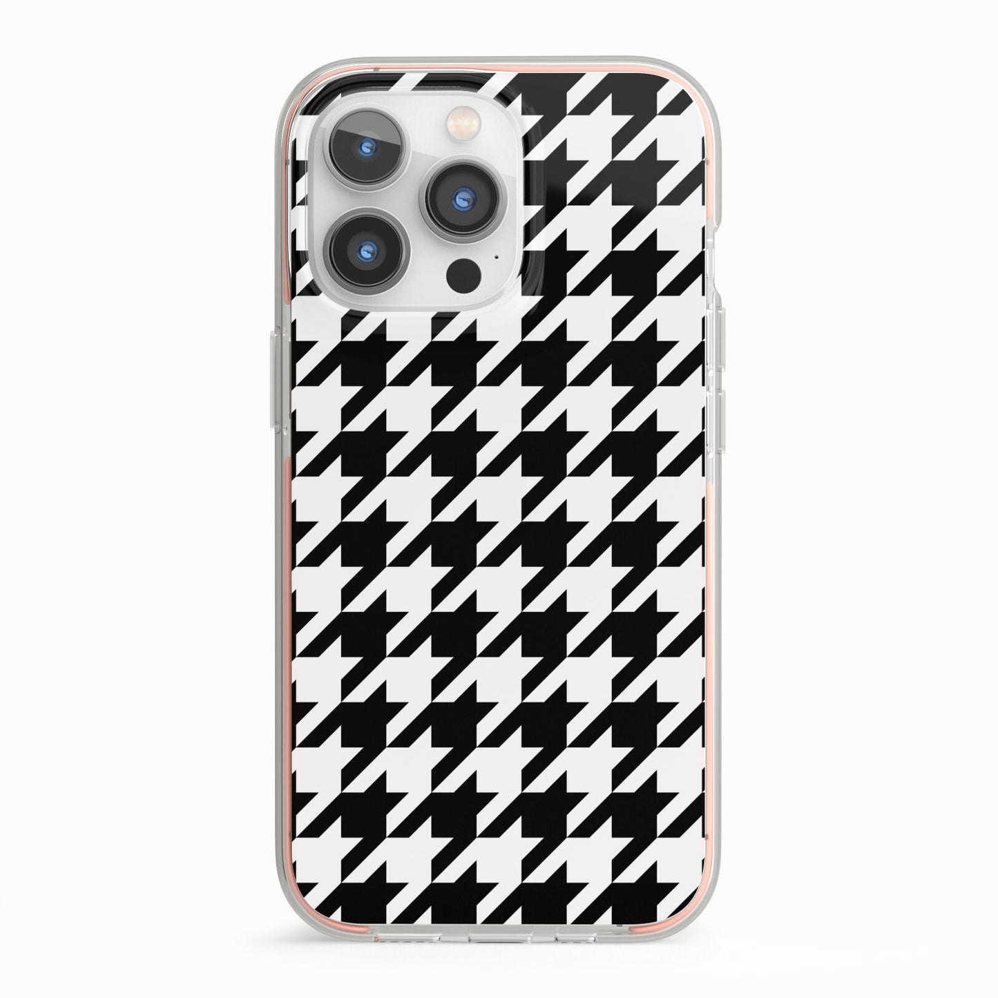 Custom Houndstooth iPhone 13 Pro TPU Impact Case with Pink Edges