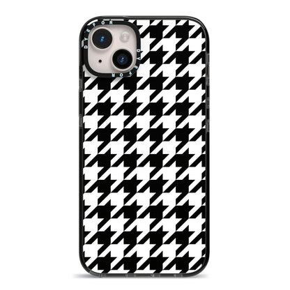 Custom Houndstooth iPhone 14 Plus Black Impact Case on Silver phone
