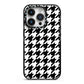 Custom Houndstooth iPhone 14 Pro Black Impact Case on Silver phone