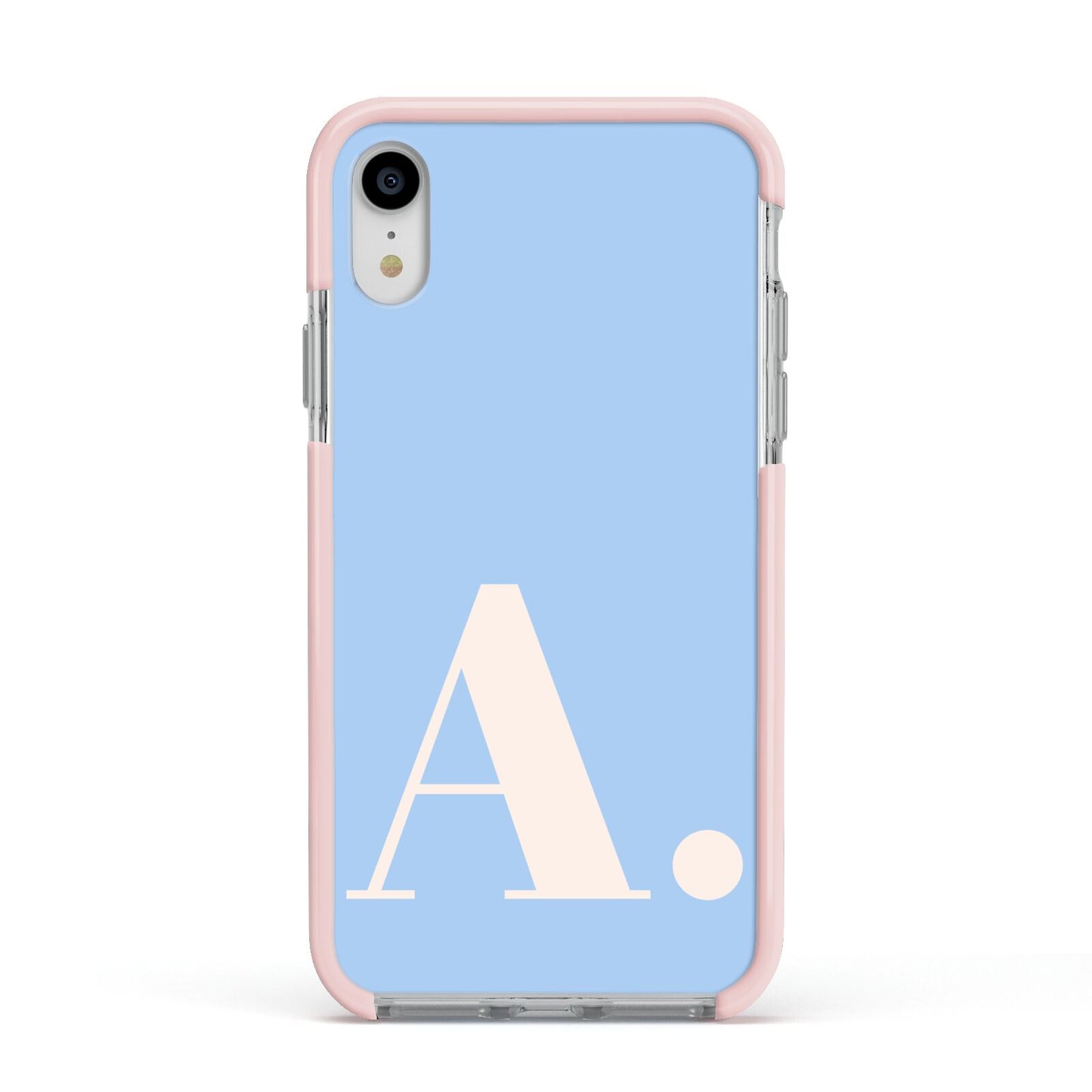 Custom Initial Apple iPhone XR Impact Case Pink Edge on Silver Phone