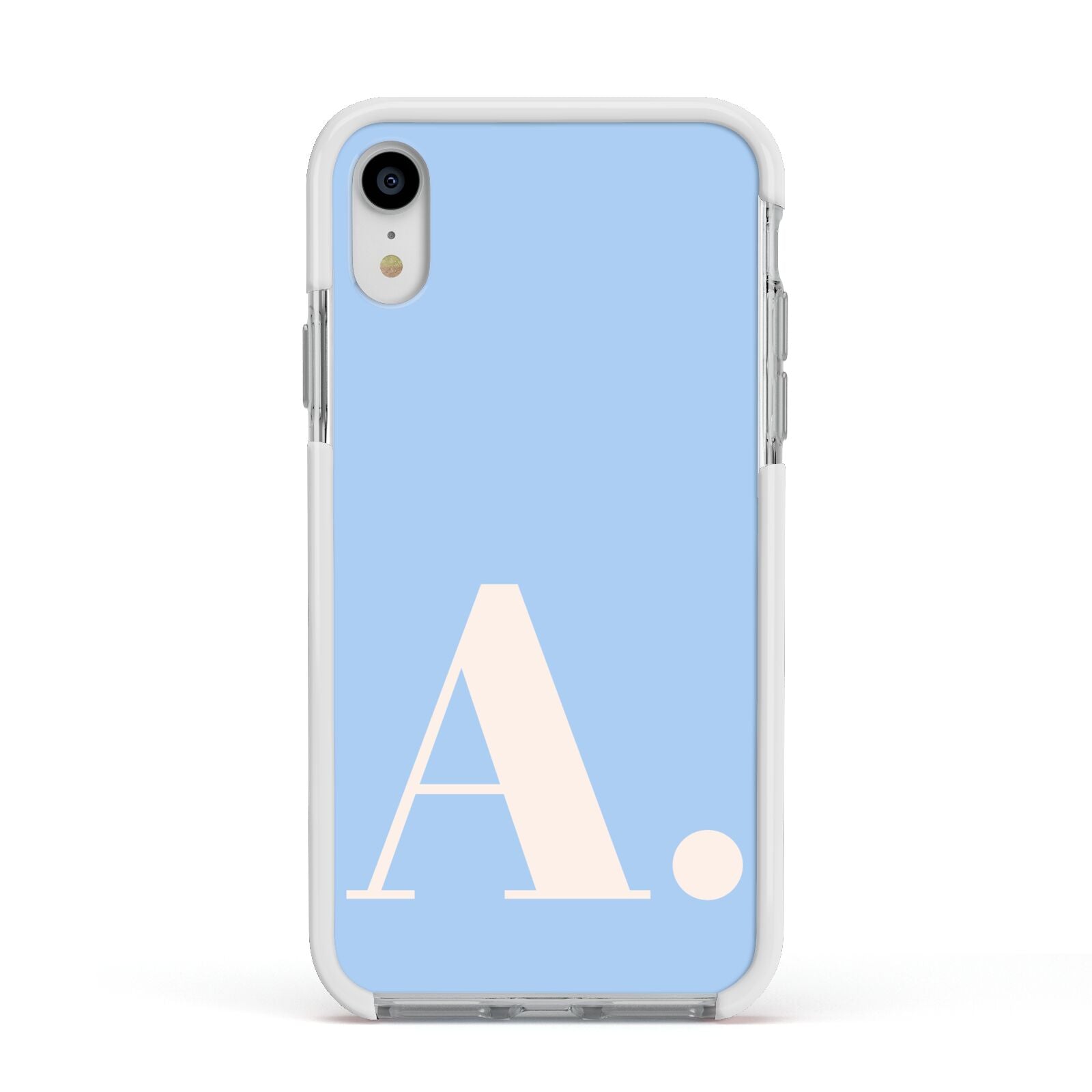 Custom Initial Apple iPhone XR Impact Case White Edge on Silver Phone