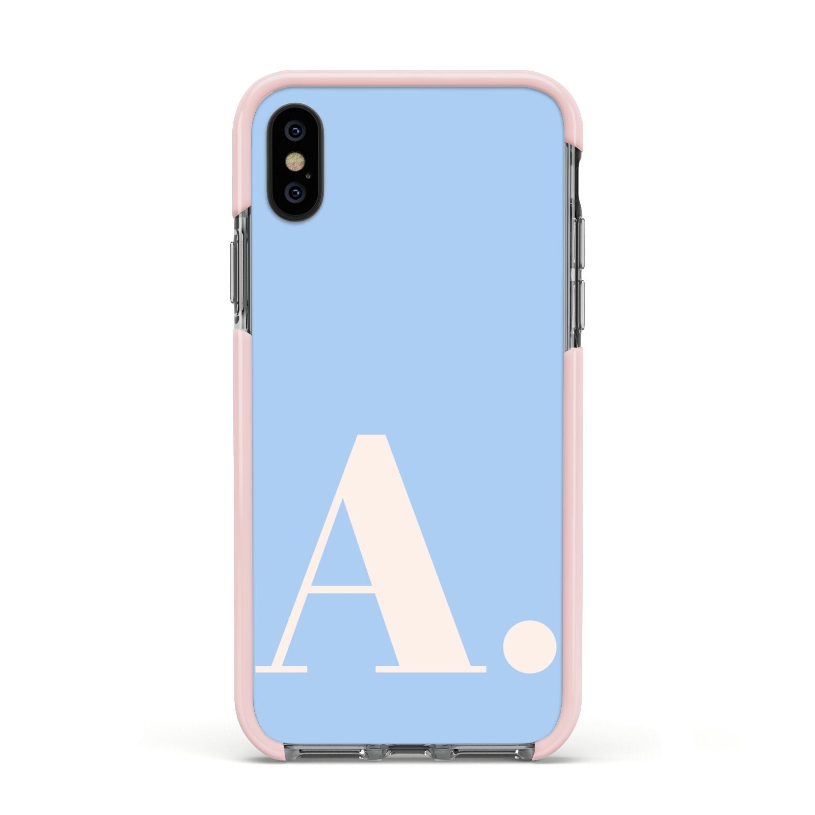 Custom Initial Apple iPhone Xs Impact Case Pink Edge on Black Phone