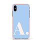 Custom Initial Apple iPhone Xs Impact Case Pink Edge on Silver Phone