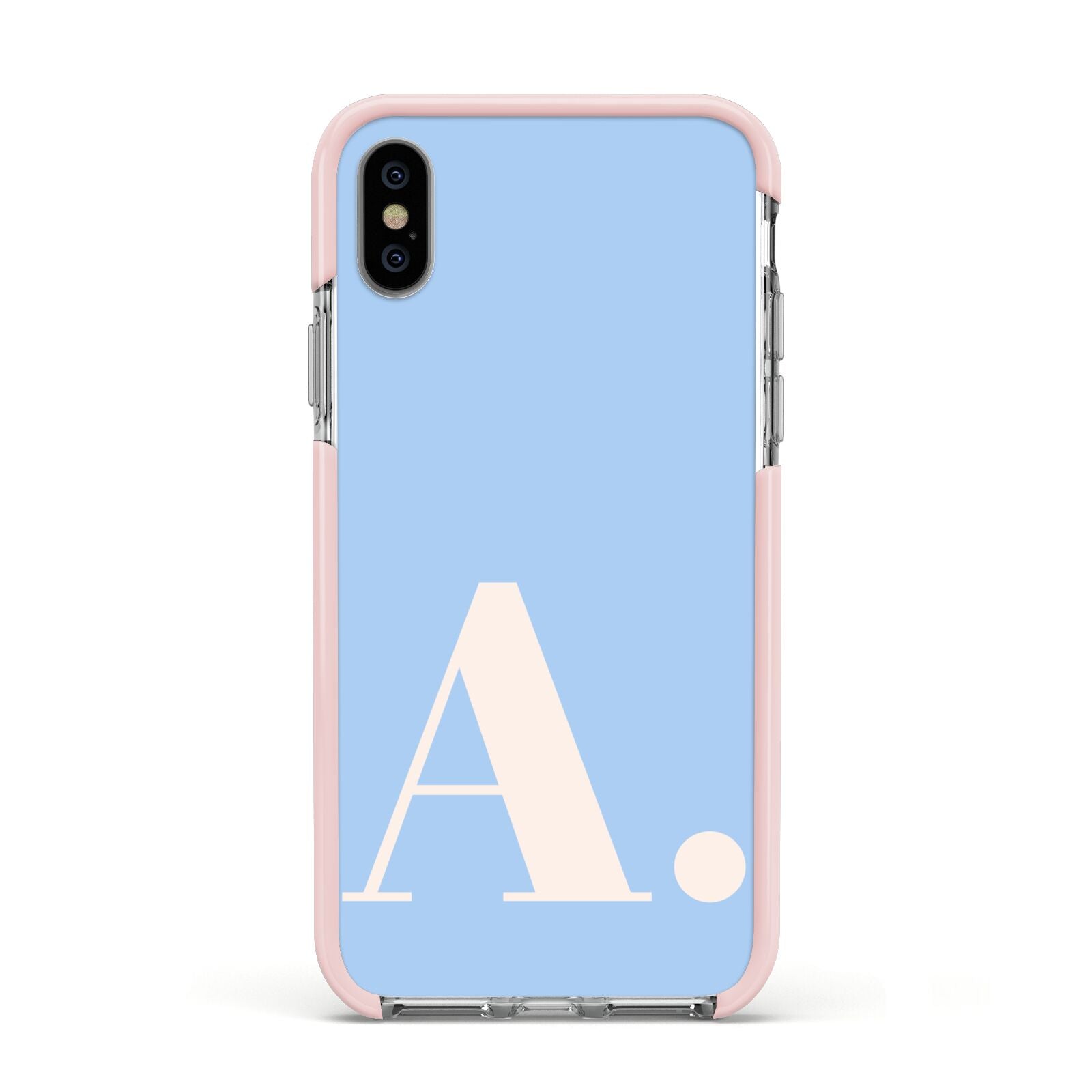 Custom Initial Apple iPhone Xs Impact Case Pink Edge on Silver Phone